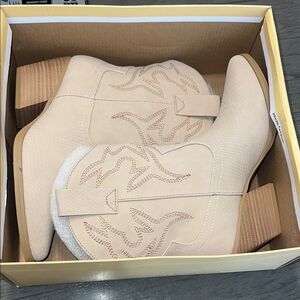 Soda Beige Ankle Booties with Western Stitching